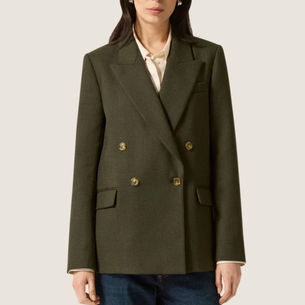 Argent Peak Lapel Blazer in Bellagio Wool Hunter Green Size 2